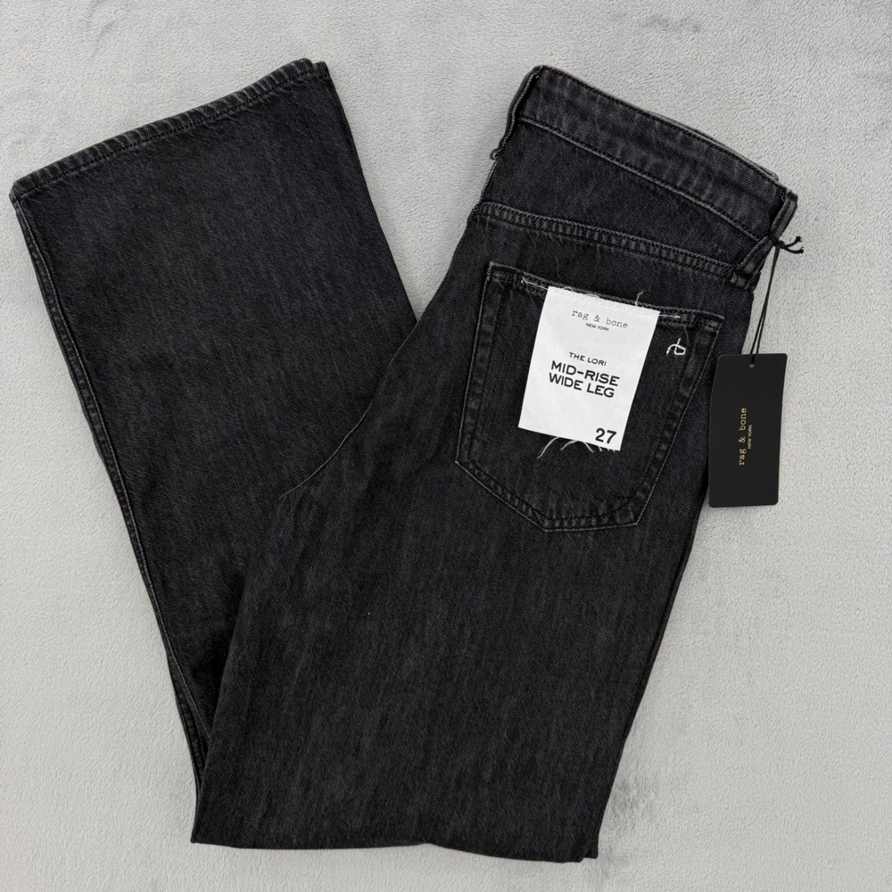 Rag & Bone Lori Mid-Rise Wide Leg Jeans Senoia Black Grey Women's Size 27 NEW - Picture 2 of 16